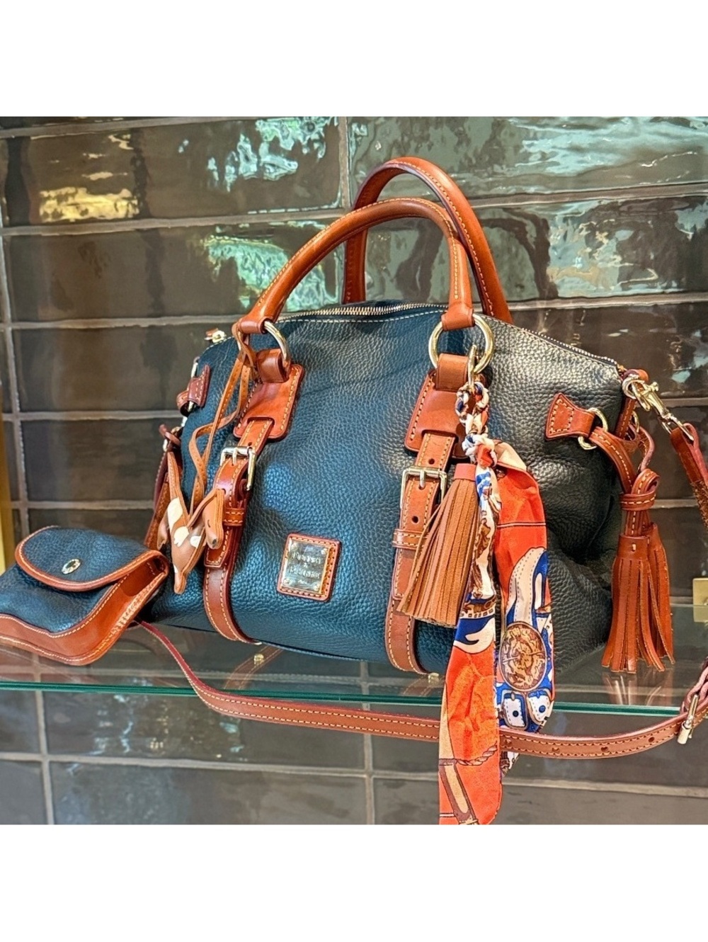 Dooney & Bourke Bristol Satchel Midnight Blue Leather + Matching Pouch